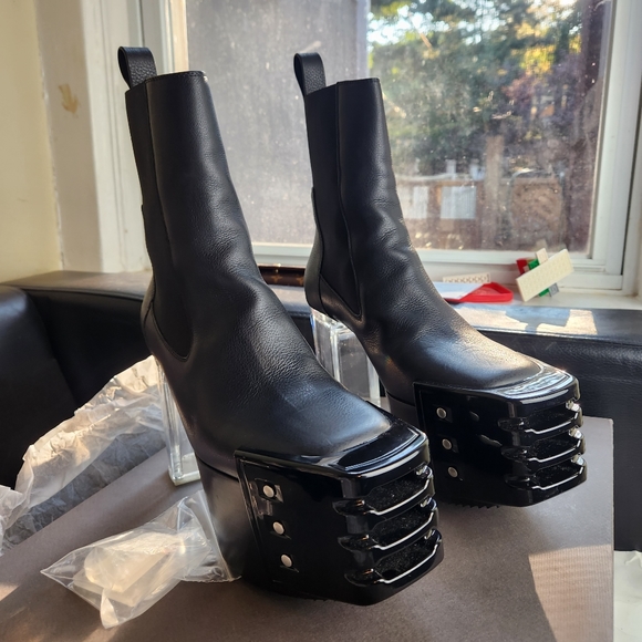 RICK OWENS GRILL KISS LEATHER BOOTS IN BLACK size 40.5 BNWB floor model - Picture 5 of 13